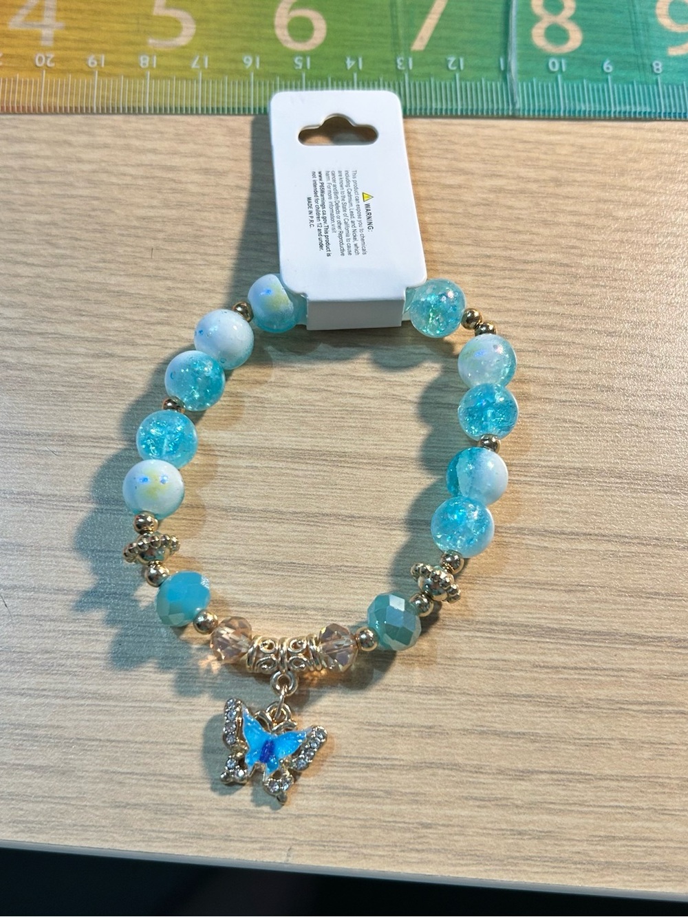 Fashion Jewelry Blue & White Beaded Bracelet with Butterfly Charm